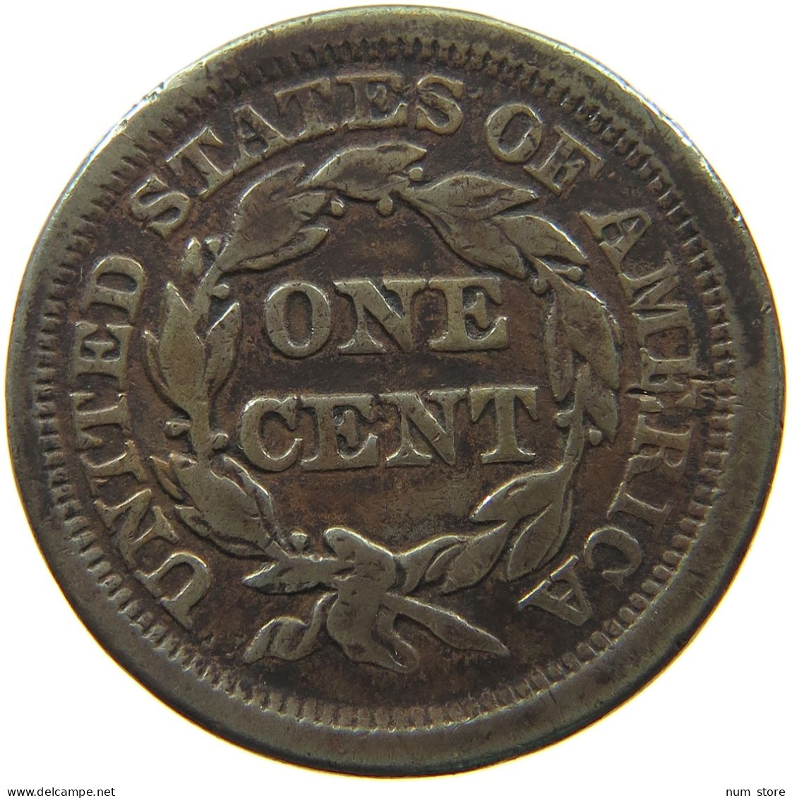 UNITED STATES OF AMERICA LARGE CENT 185 BRAIDED HAIR #t141 0297 - 1840-1857: Braided Hair (Capelli Intrecciati)