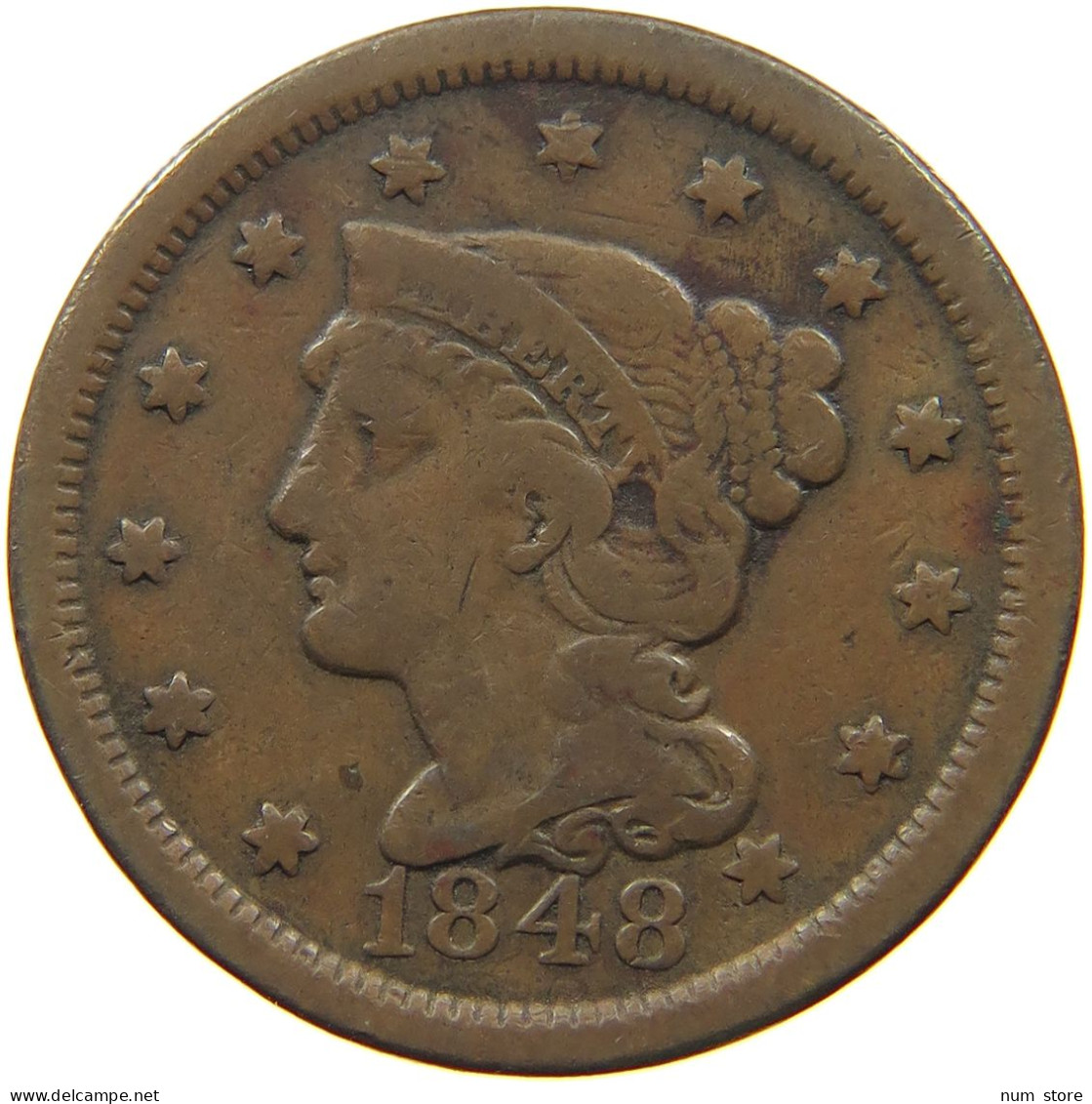 UNITED STATES OF AMERICA LARGE CENT 1848 BRAIDED HAIR #t141 0267 - 1840-1857: Braided Hair (Cheveux Tressés)