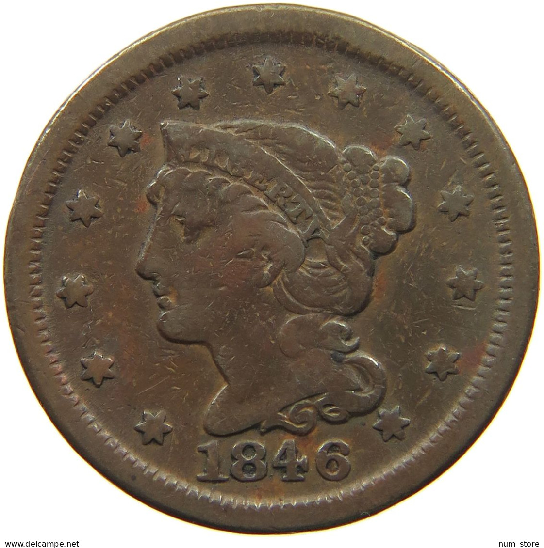 UNITED STATES OF AMERICA LARGE CENT 1846 BRAIDED HAIR #t141 0283 - 1840-1857: Braided Hair (Capelli Intrecciati)