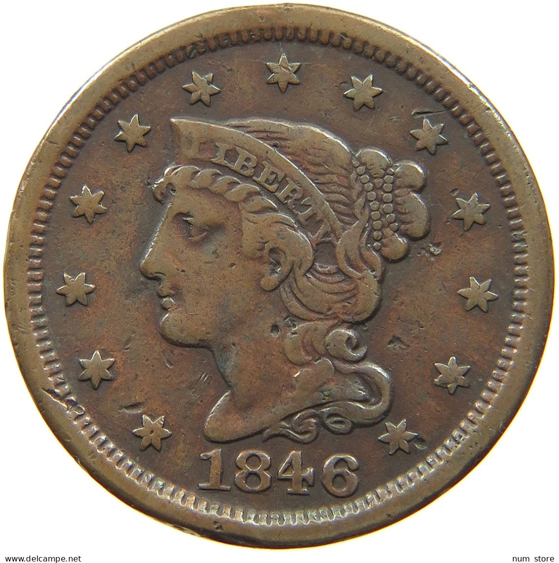 UNITED STATES OF AMERICA LARGE CENT 1846 BRAIDED HAIR #t115 0011 - 1840-1857: Braided Hair