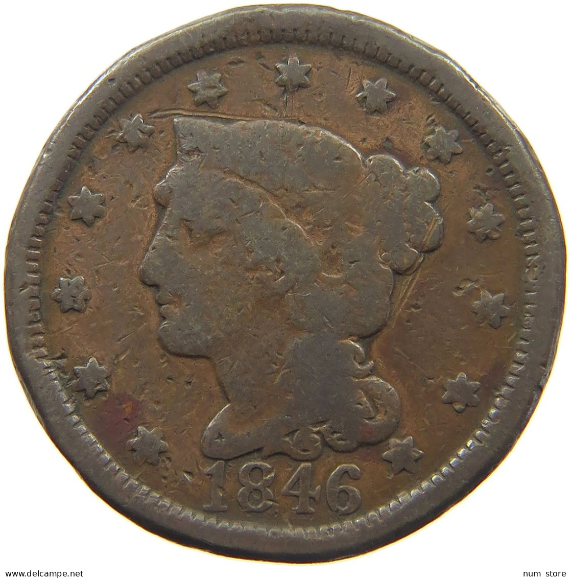 UNITED STATES OF AMERICA LARGE CENT 1846 BRAIDED HAIR #t001 0073 - 1840-1857: Braided Hair (Cheveux Tressés)