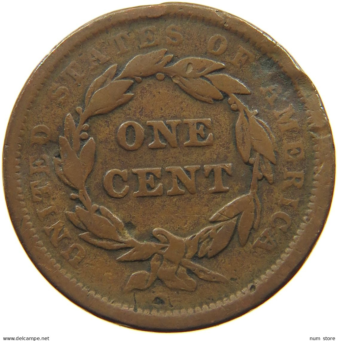 UNITED STATES OF AMERICA LARGE CENT 1843 BRAIDED HAIR #t141 0299 - 1840-1857: Braided Hair (Capelli Intrecciati)