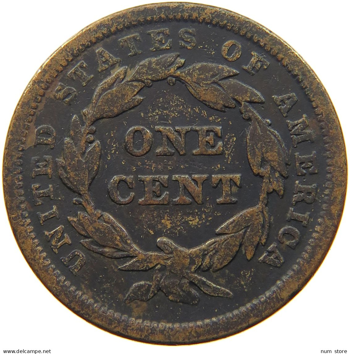 UNITED STATES OF AMERICA LARGE CENT 1842 BRAIDED HAIR #t141 0309 - 1840-1857: Braided Hair (Capelli Intrecciati)