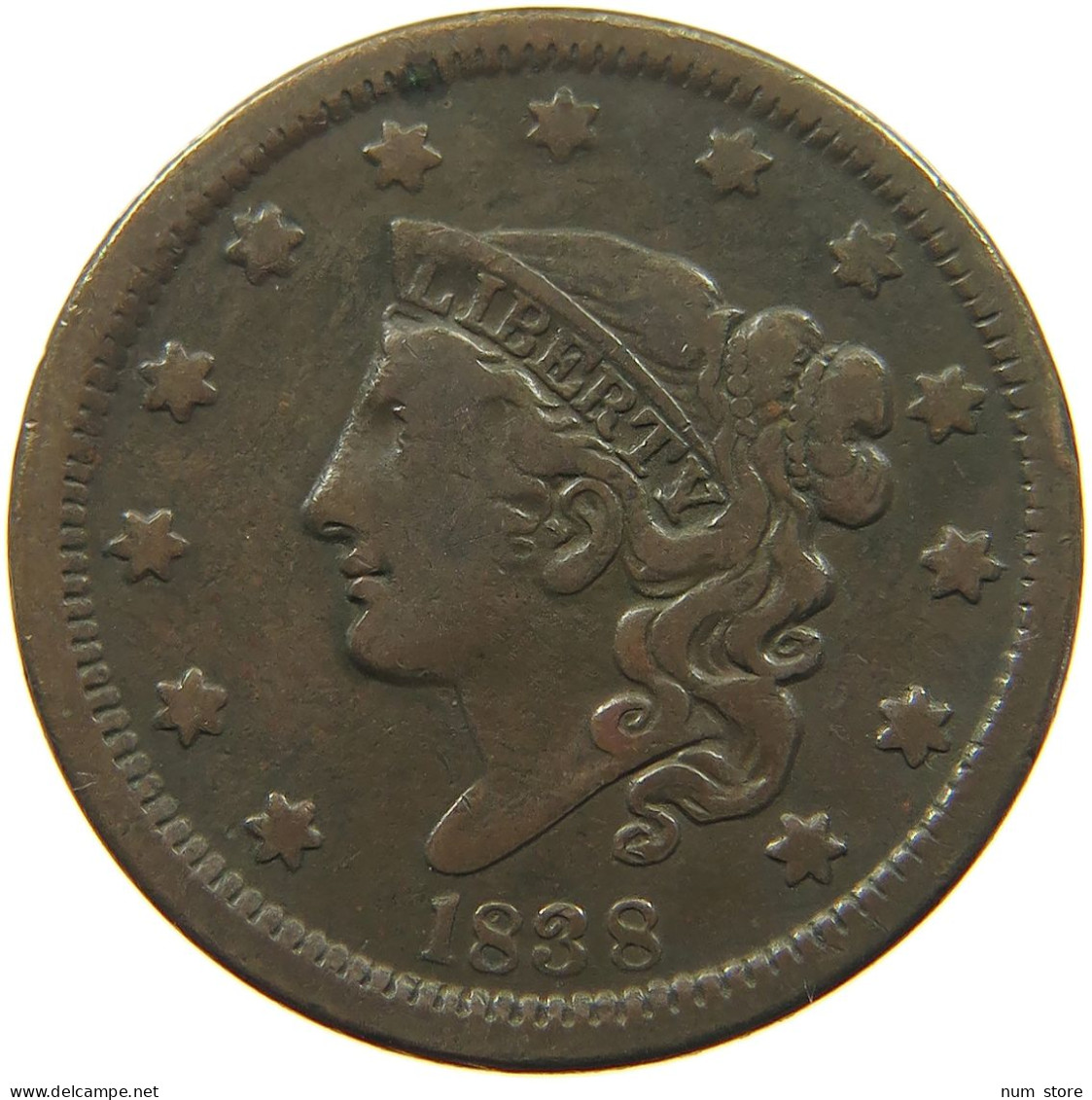 UNITED STATES OF AMERICA LARGE CENT 1838 CORONET HEAD #t156 0569 - 1816-1839: Coronet Head (Tête Couronnée)