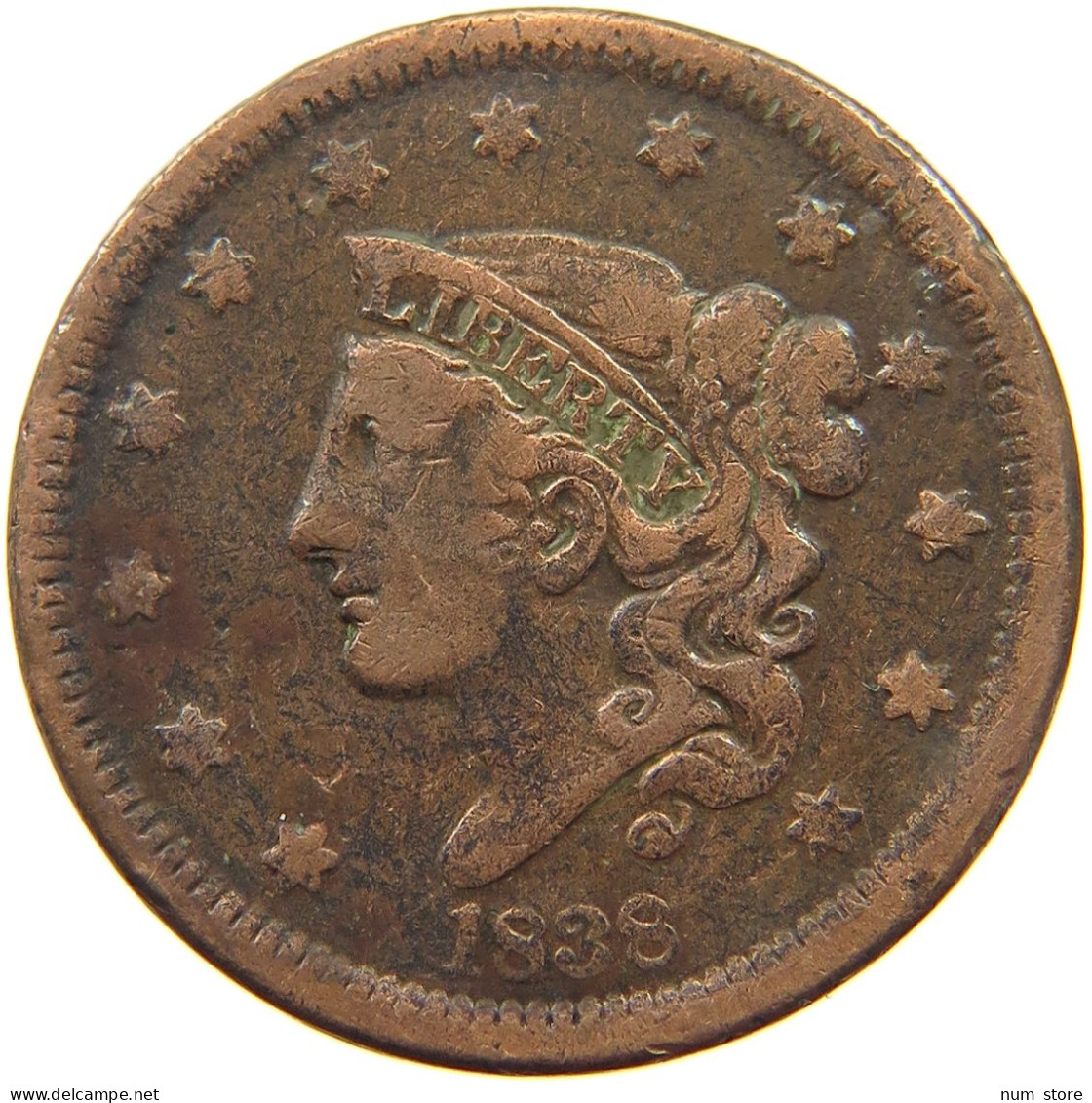 UNITED STATES OF AMERICA LARGE CENT 1838 CORONET HEAD #t122 0583 - 1816-1839: Coronet Head (Tête Couronnée)
