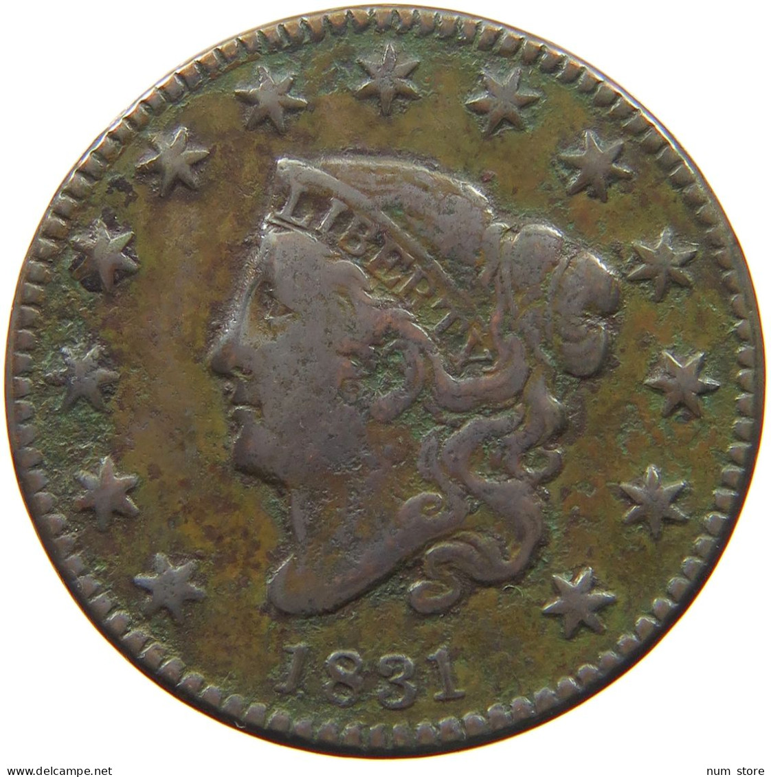 UNITED STATES OF AMERICA LARGE CENT 1831 CORONET HEAD #t141 0273 - 1816-1839: Coronet Head (Tête Couronnée)