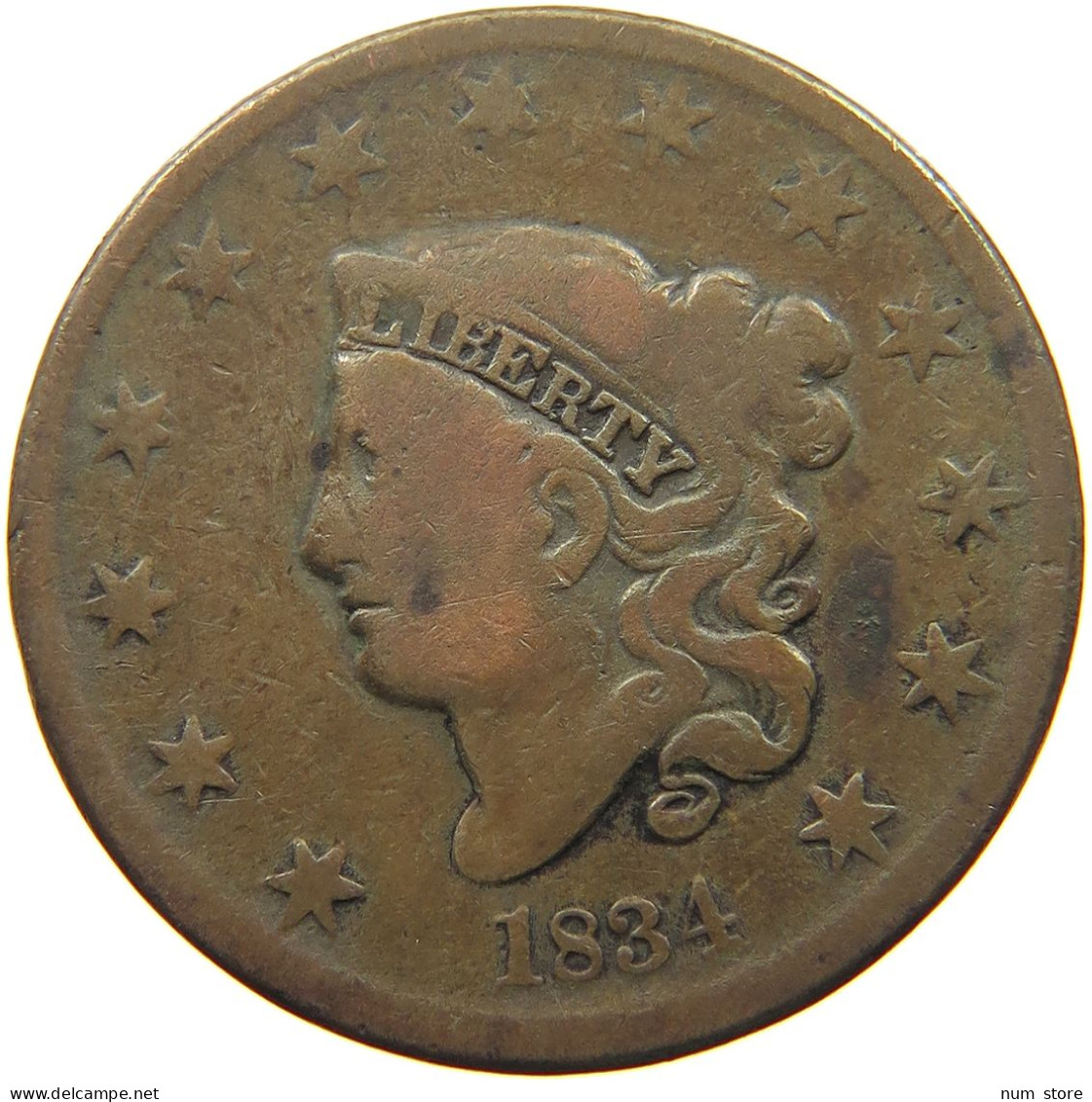 UNITED STATES OF AMERICA LARGE CENT 1834 CORONET HEAD #t141 0281 - 1816-1839: Coronet Head (Tête Couronnée)