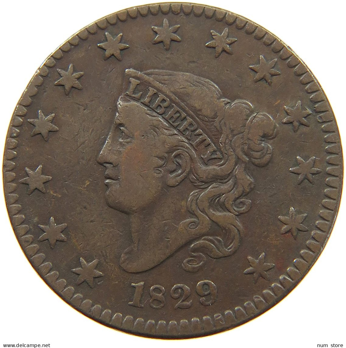 UNITED STATES OF AMERICA LARGE CENT 1829 CORONET HEAD #t118 0213 - 1816-1839: Coronet Head (Testa Coronata