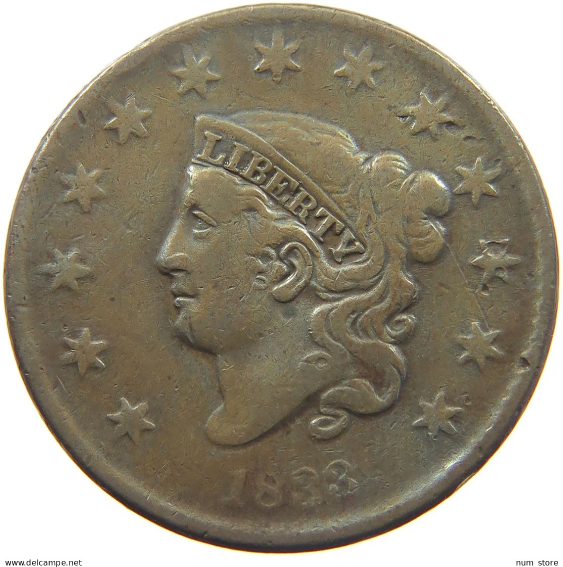 UNITED STATES OF AMERICA LARGE CENT 1833 CORONET HEAD #t001 0069 - 1816-1839: Coronet Head