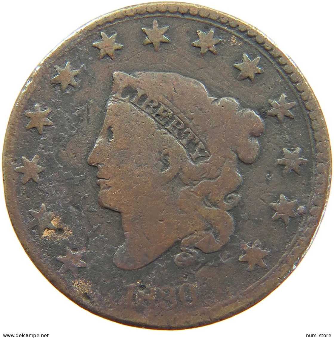 UNITED STATES OF AMERICA LARGE CENT 1830 Coronet Head #a062 0345 - 1816-1839: Coronet Head (Testa Coronata