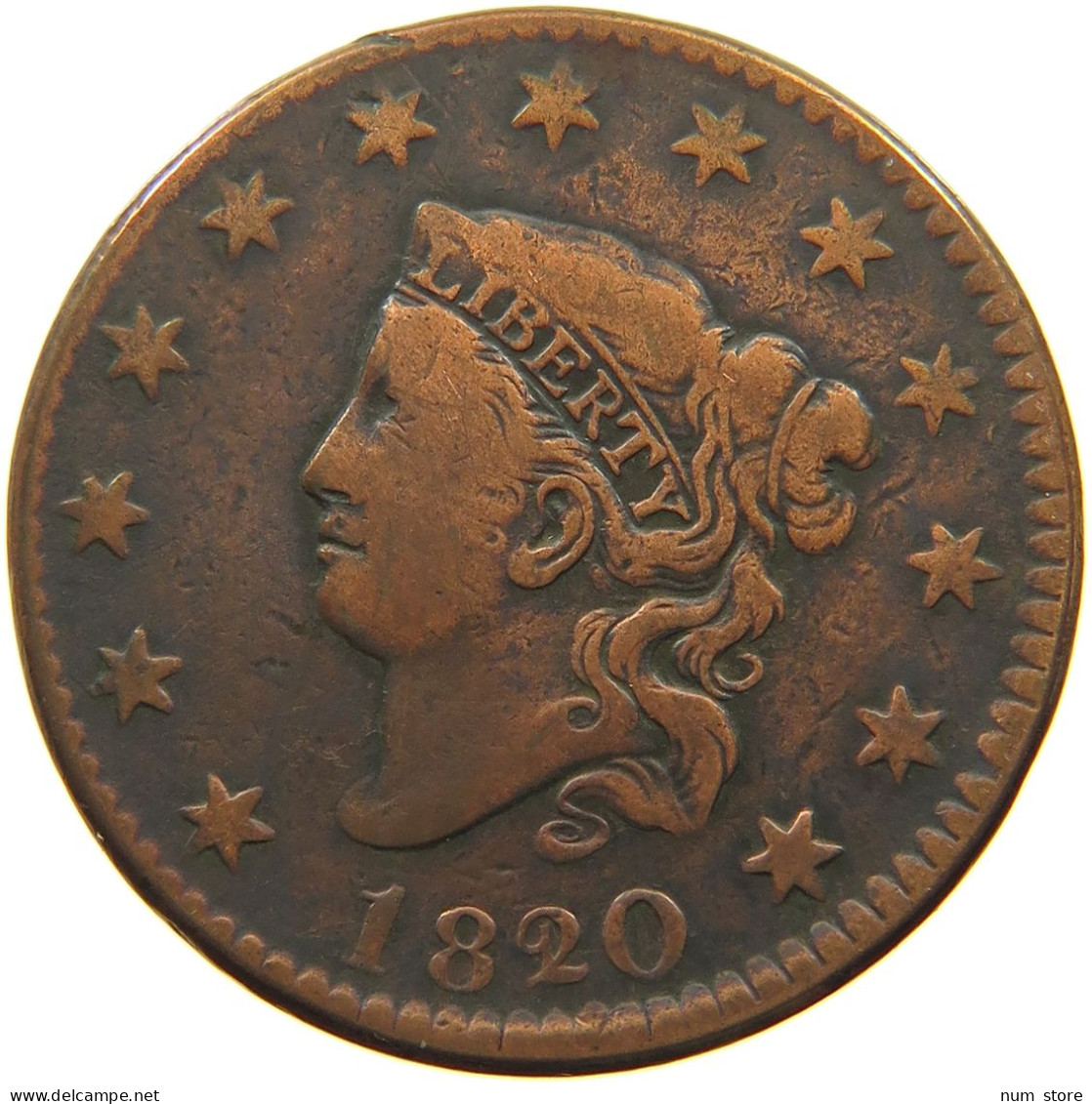 UNITED STATES OF AMERICA LARGE CENT 1820/19 CORONET HEAD 1820/19 OVERDATE VARIETY #t141 0325 - 1816-1839: Coronet Head (Testa Coronata