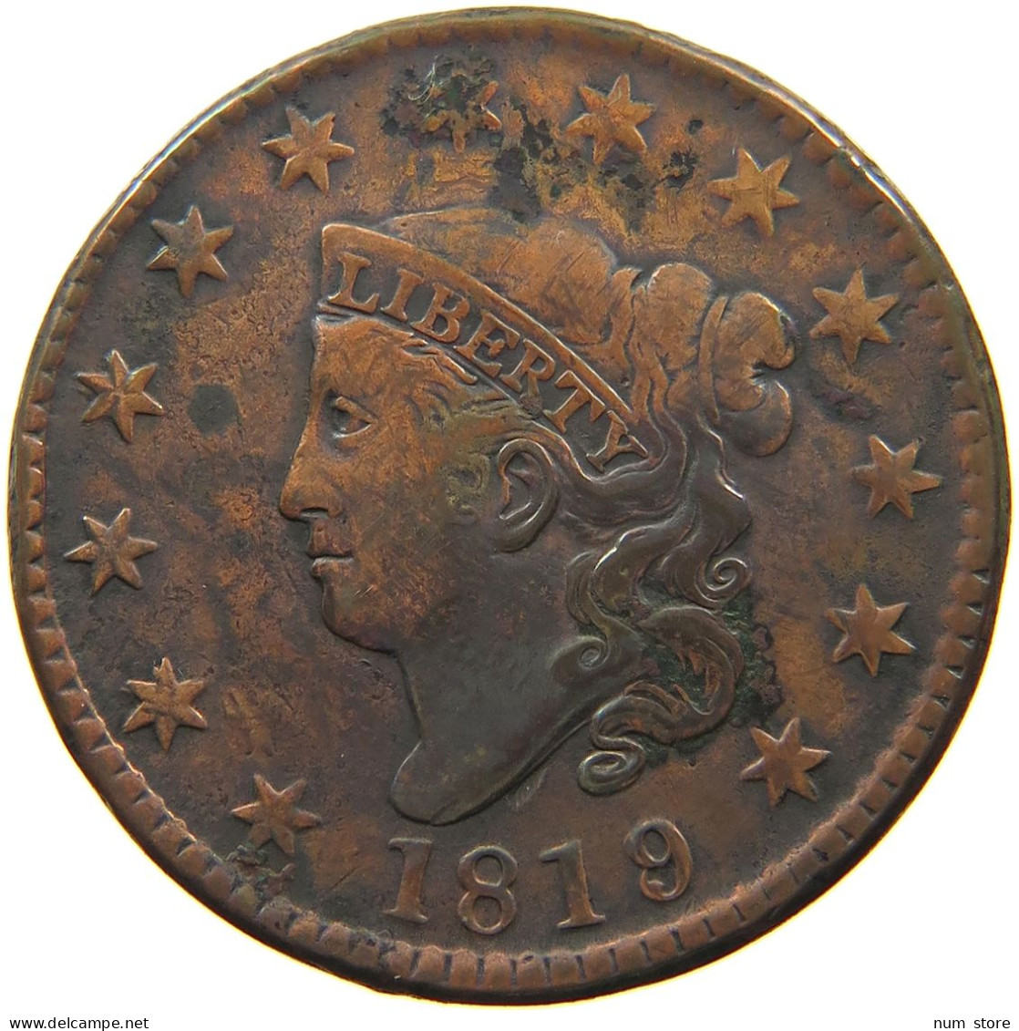 UNITED STATES OF AMERICA LARGE CENT 1819 CORONET HEAD #t141 0263 - 1816-1839: Coronet Head (Tête Couronnée)