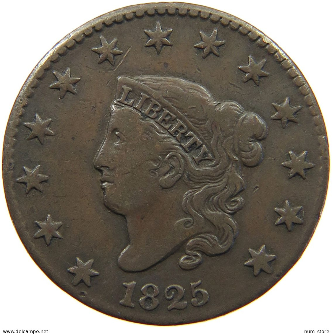 UNITED STATES OF AMERICA LARGE CENT 1825 CORONET HEAD #t077 0461 - 1816-1839: Coronet Head (Tête Couronnée)