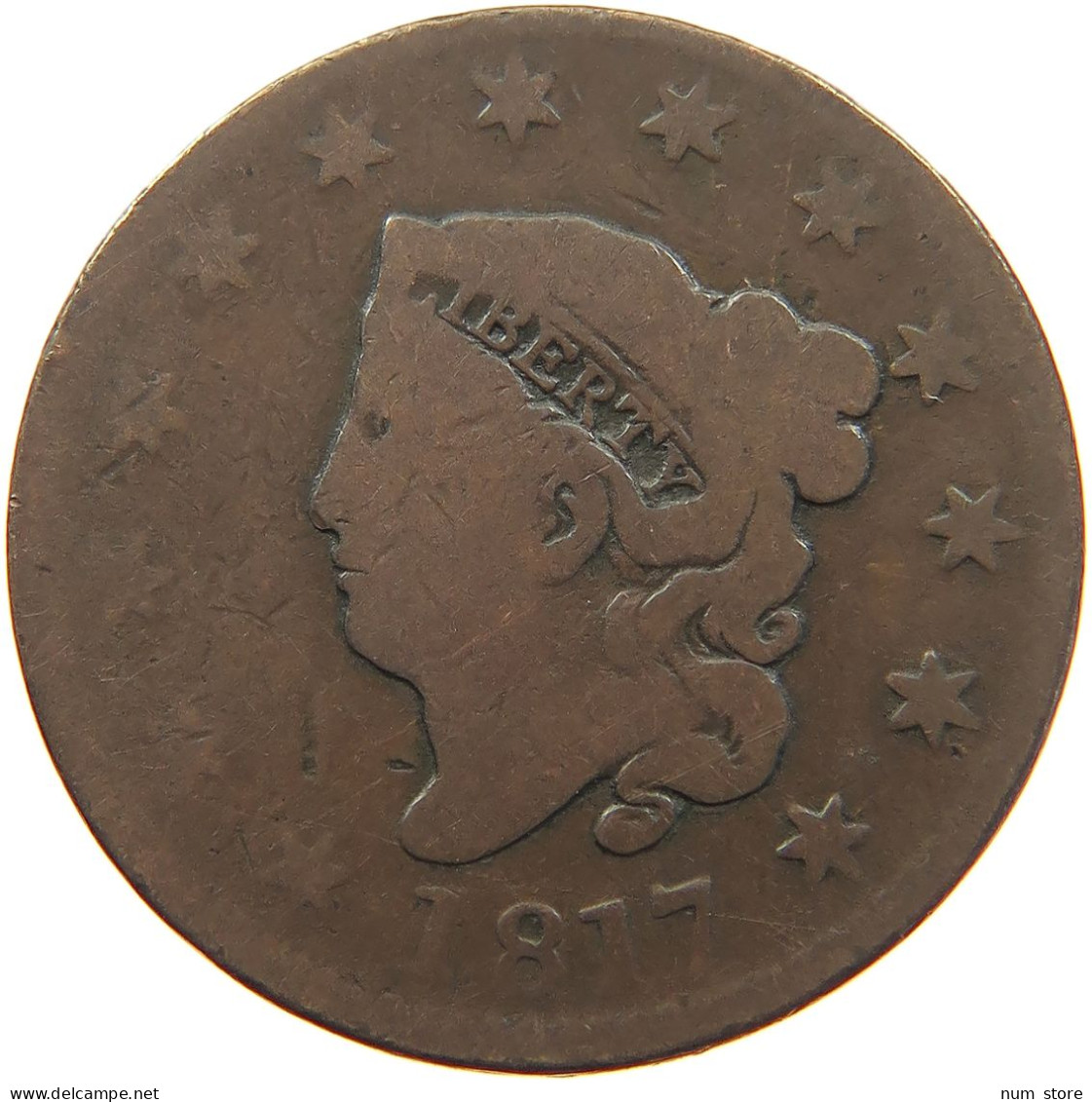 UNITED STATES OF AMERICA LARGE CENT 1817 Coronet Head #t143 0403 - 1816-1839: Coronet Head (Testa Coronata