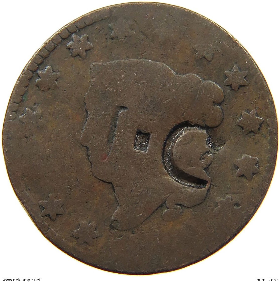 UNITED STATES OF AMERICA LARGE CENT  COUNTERMARKED JC #a007 0327 - Non Classificati