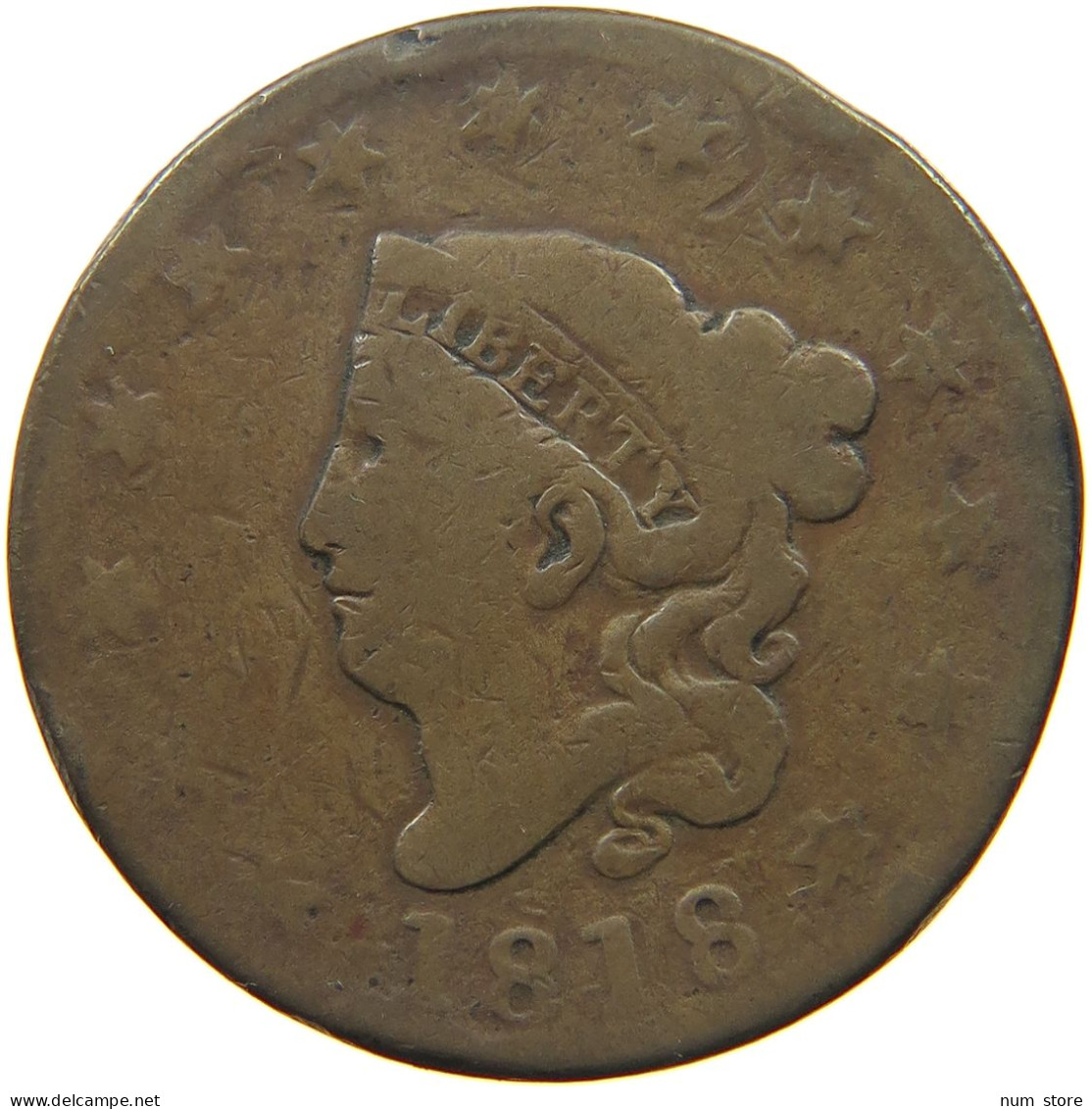 UNITED STATES OF AMERICA LARGE CENT 1818 CORONET HEAD #t141 0293 - 1816-1839: Coronet Head (Testa Coronata