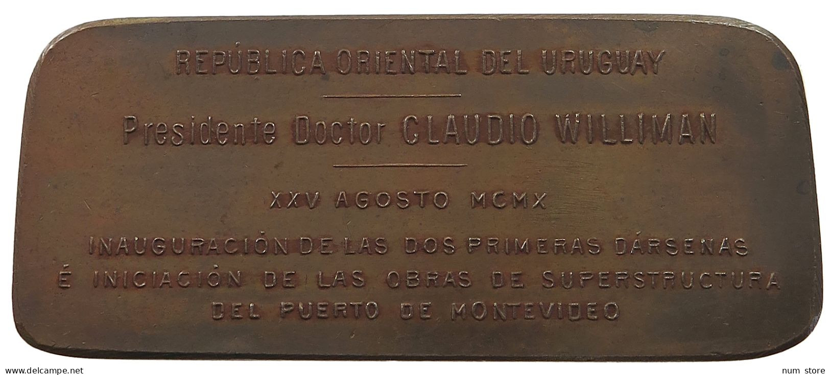 URUGUAY MEDAL 1910 CLAUDIO WILLIMAN PLAQUETTE MONTEVIDO PORT #sm01 0065 - Uruguay