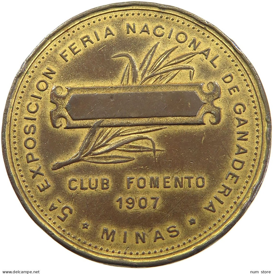 URUGUAY MEDAL 1907 EXPOSICION FERIA NACIONAL GANADERIA TAMMARO MINAS CLUB FOMENTO #tm2 0267 - Uruguay