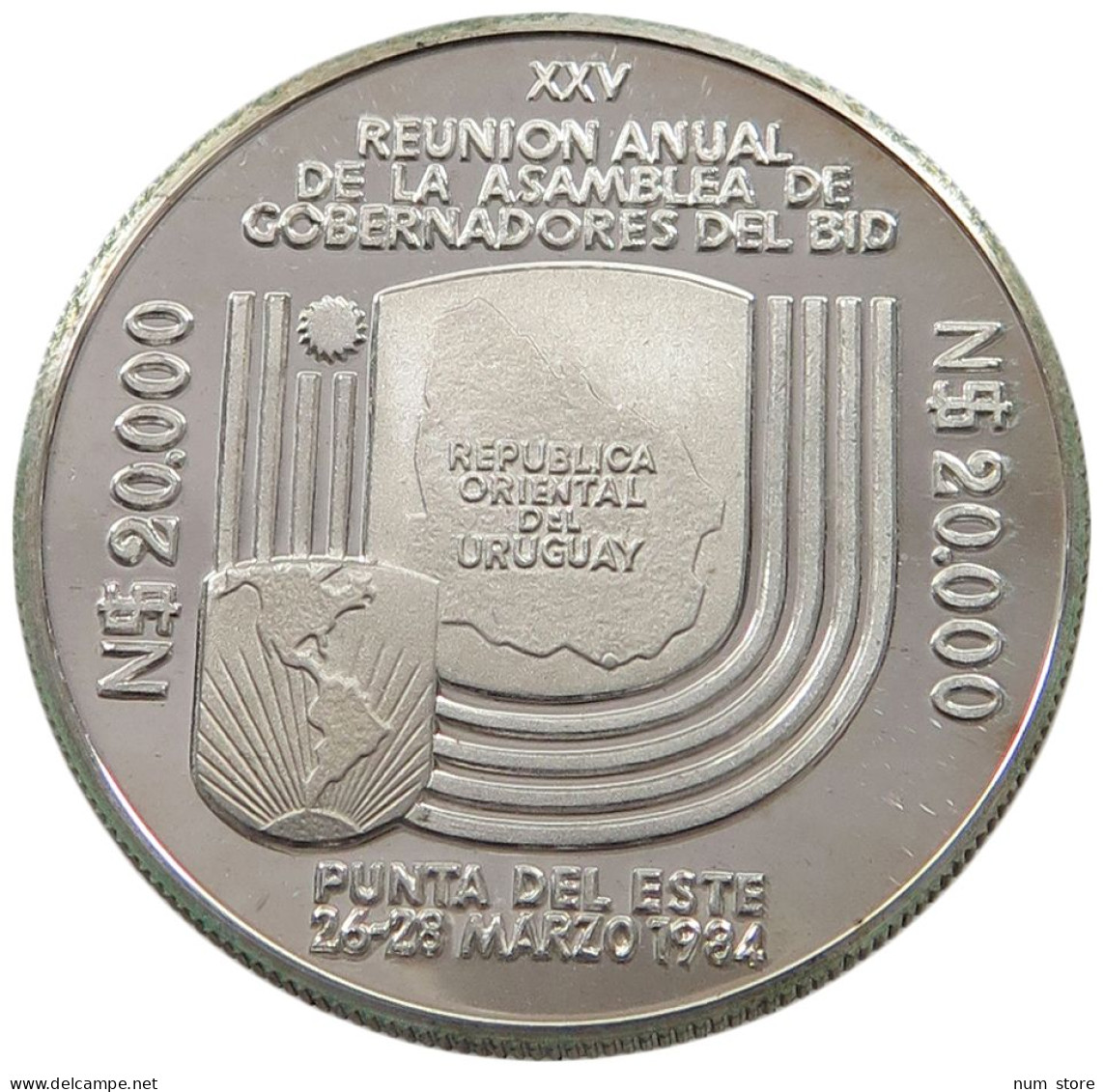 URUGUAY 20000 PESOS 1984 URUGUAY 20000 PESOS 1984 PRUEBA TRIAL STRIKE SILVER PROOF #alb032 0161 - Uruguay