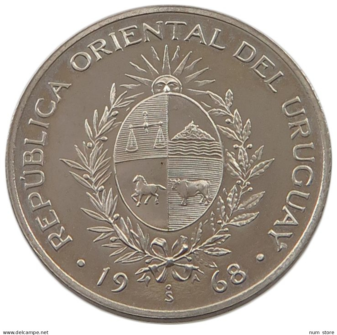 URUGUAY 20 PESOS 1968 URUGUAY 20 PESOS 1968 PATTERN SILVER #alb038 0585 - Uruguay