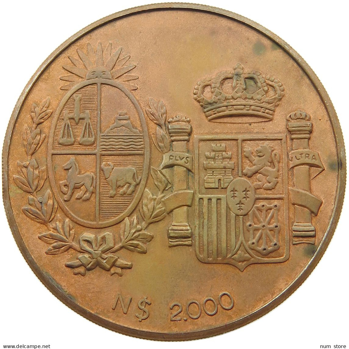 URUGUAY 2000 PESOS 1983 URUGUAY 2000 PESOS 1983 COPPER PIEDFORT #t064 0169 - Uruguay