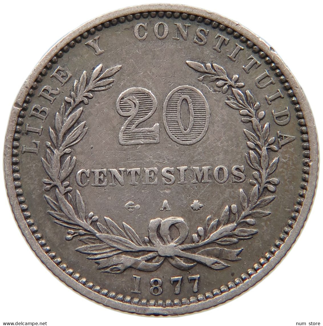 URUGUAY 2 CENTESIMOS 1877 A  #t160 0447 - Uruguay