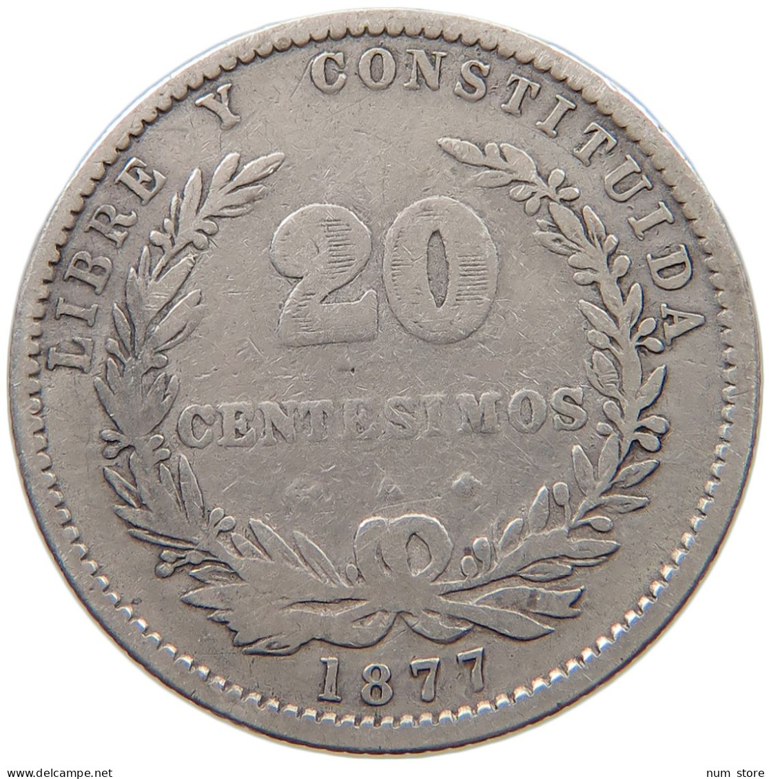 URUGUAY 2 CENTESIMOS 1877 A  #t157 0669 - Uruguay