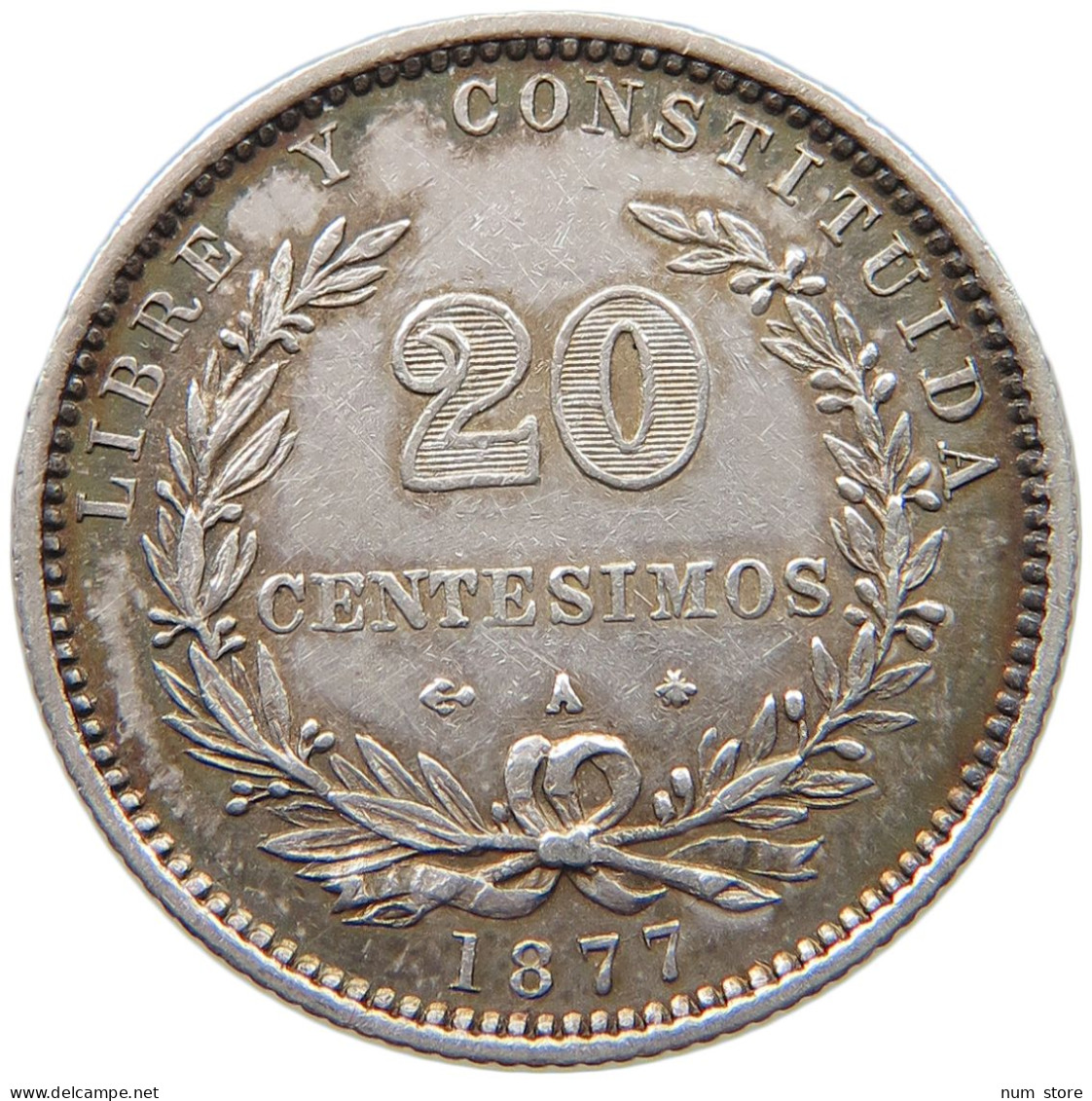 URUGUAY 2 CENTESIMOS 1877 A  #t077 0265 - Uruguay