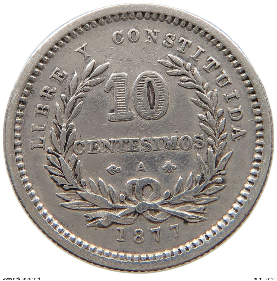 URUGUAY 10 CENTESIMOS 1877  #t157 0727 - Uruguay