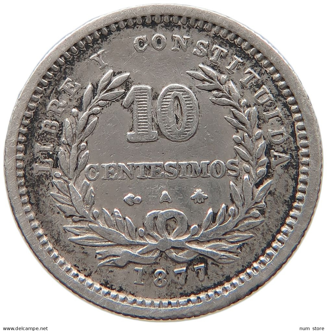 URUGUAY 10 CENTESIMOS 1877  #t143 0503 - Uruguay