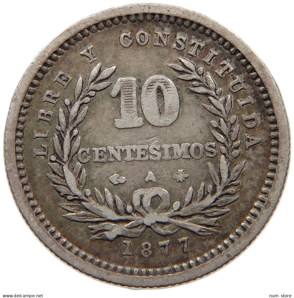 URUGUAY 10 CENTESIMOS 1877  #t135 0267 - Uruguay
