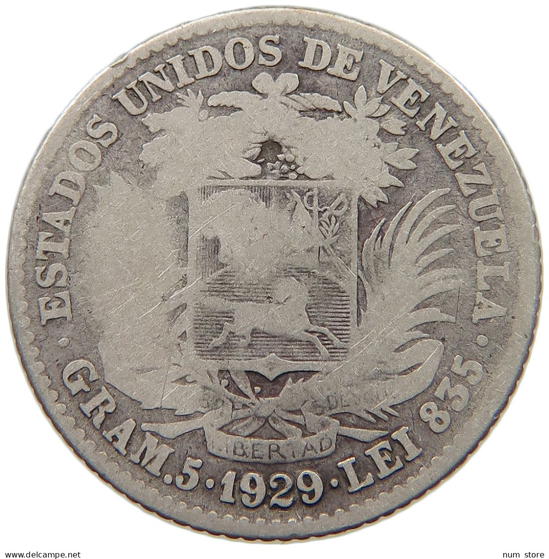 VENEZUELA BOLIVAR 1929  #s055 0445 - Venezuela