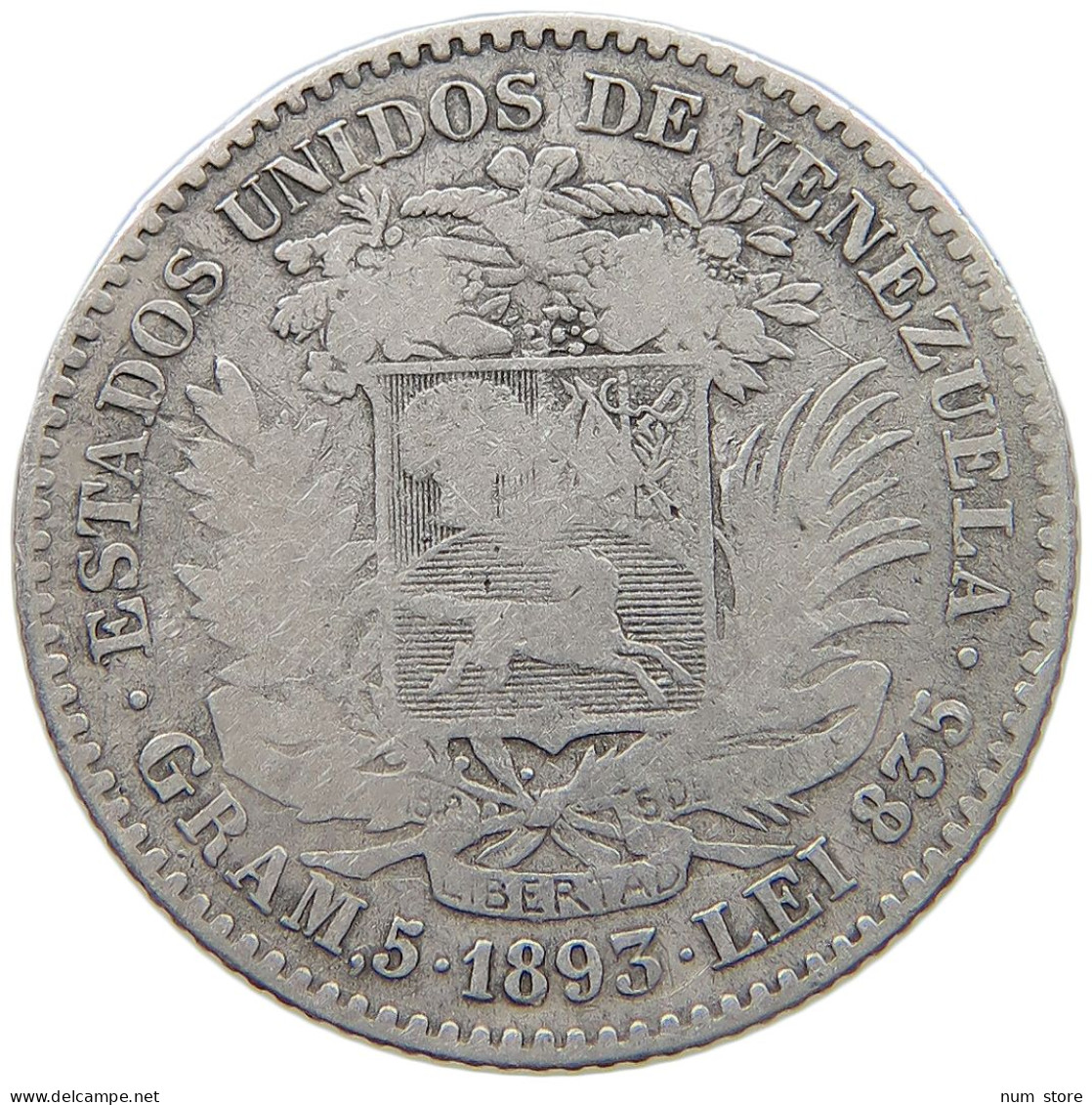 VENEZUELA BOLIVAR 1893 RARE #s059 0345 - Venezuela
