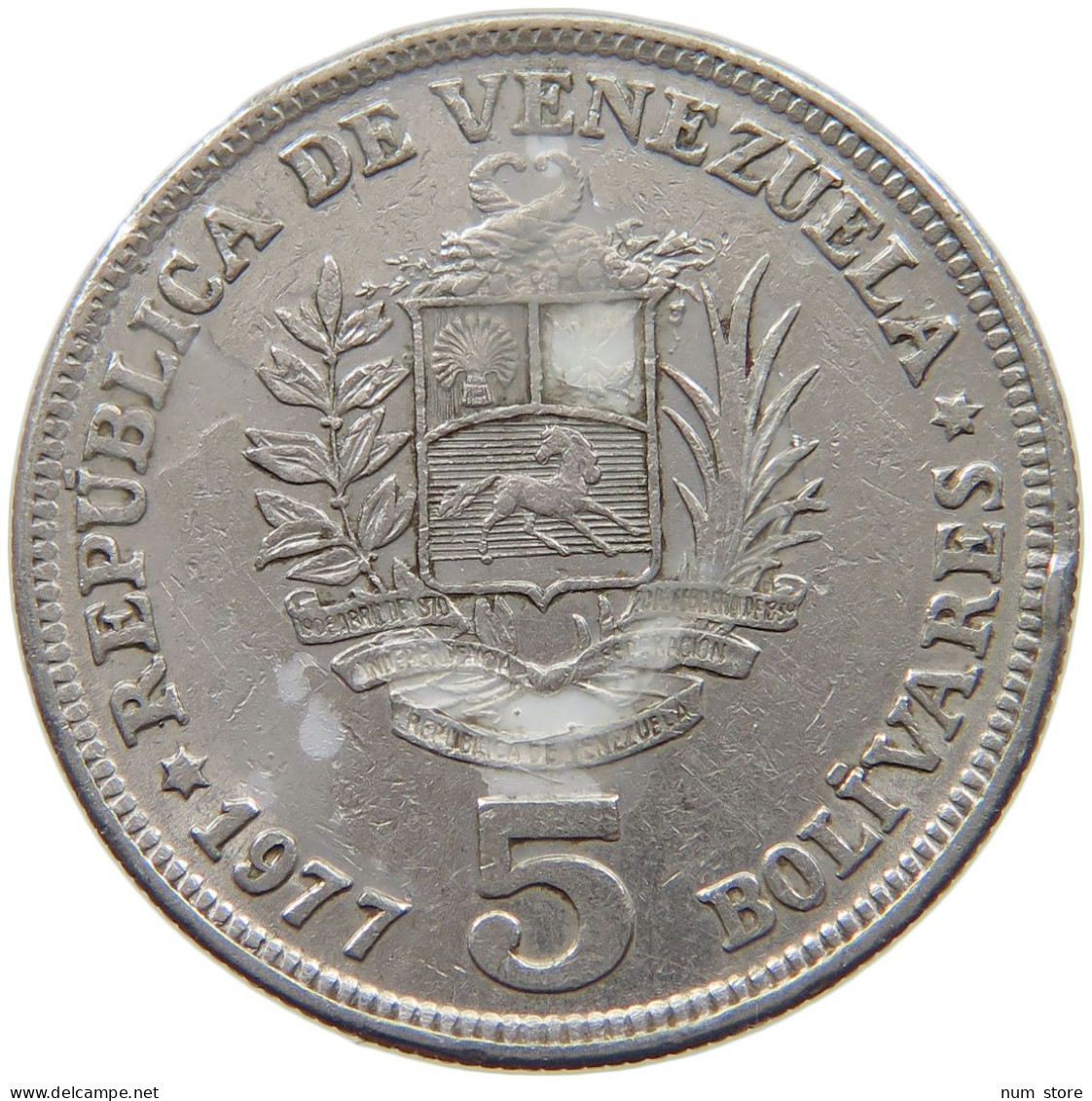 VENEZUELA 5 BOLIVARES 1977 COLOURED #c013 0341 - Venezuela