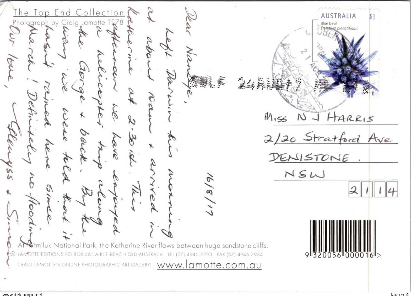 11-11-2023 (1 V 51) Australia (posted With Stamps 2017 ) NT - Katherine Gorge NP - Katherine