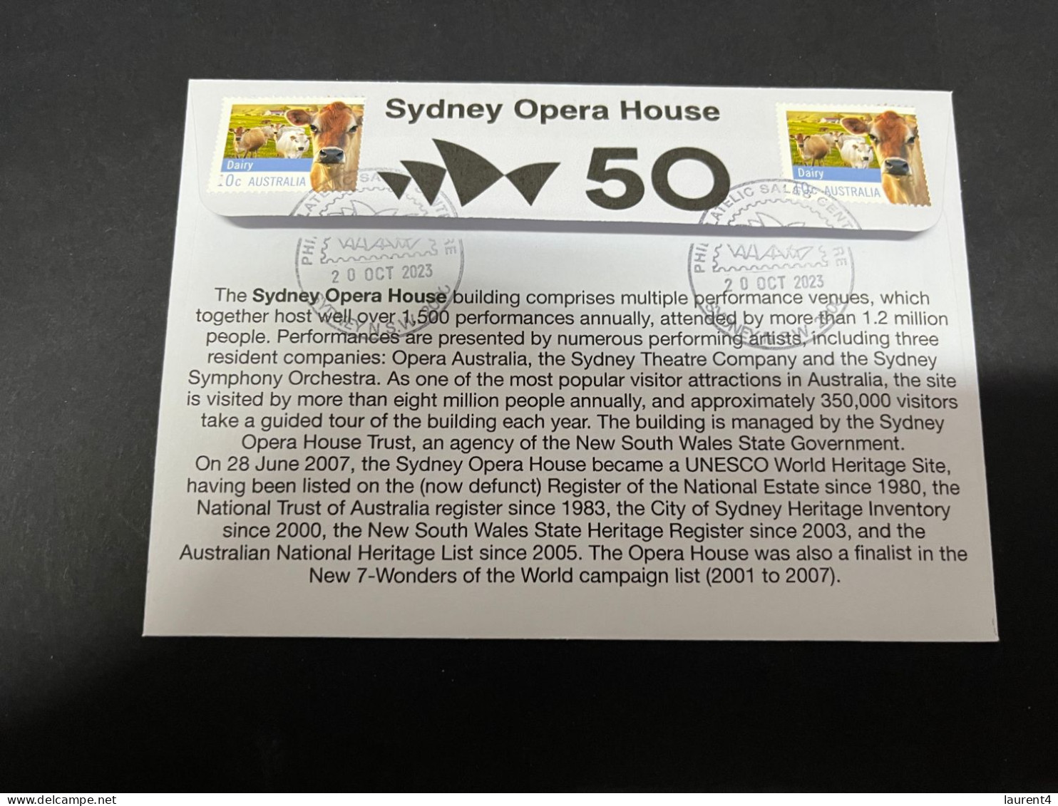 11-11-2023 (1 V 54) Sydney Opera House Celebrate The 50th Anniversary Of It's Opening (20 October 2023) O Is For... - Briefe U. Dokumente