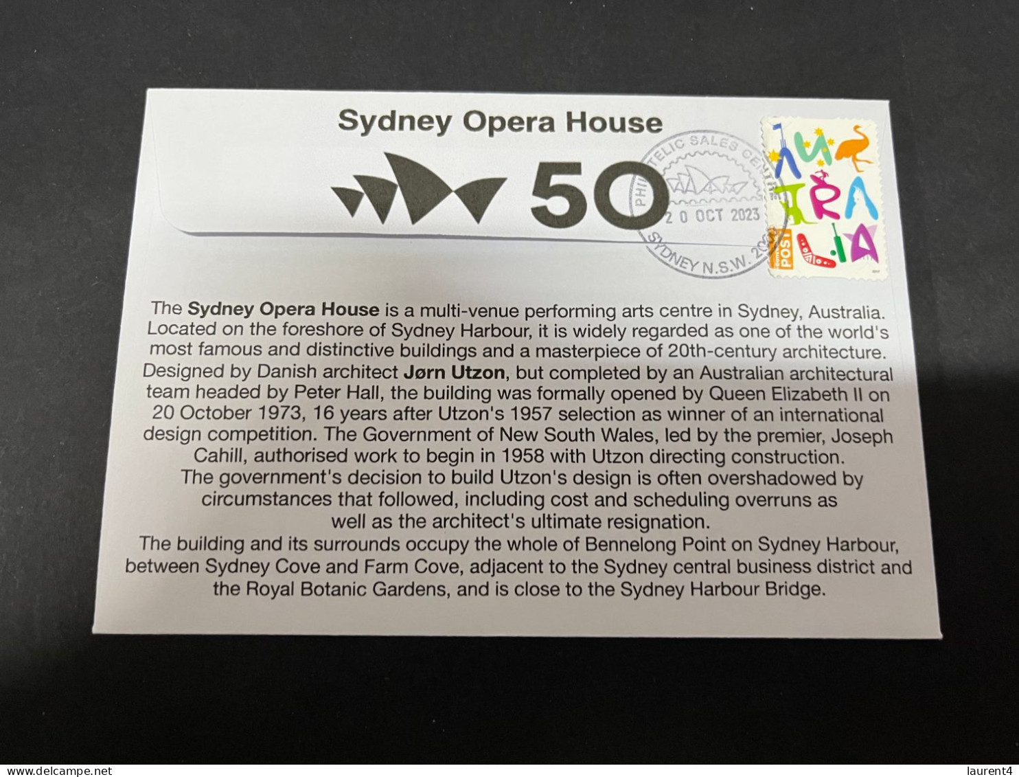 11-11-2023 (1 V 54) Sydney Opera House Celebrate The 50th Anniversary Of It's Opening (20 October 2023) 1973 Opera - Briefe U. Dokumente