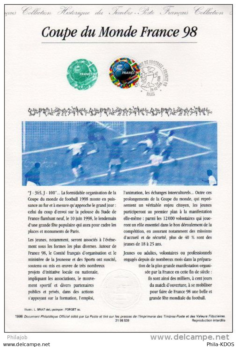 " COUPE DU MONDE FRANCE 98 " Sur Document Philatélique Officiel 1er Jour De 1998 . N° YT 3140. DPO A Saisir !!! - Otros & Sin Clasificación