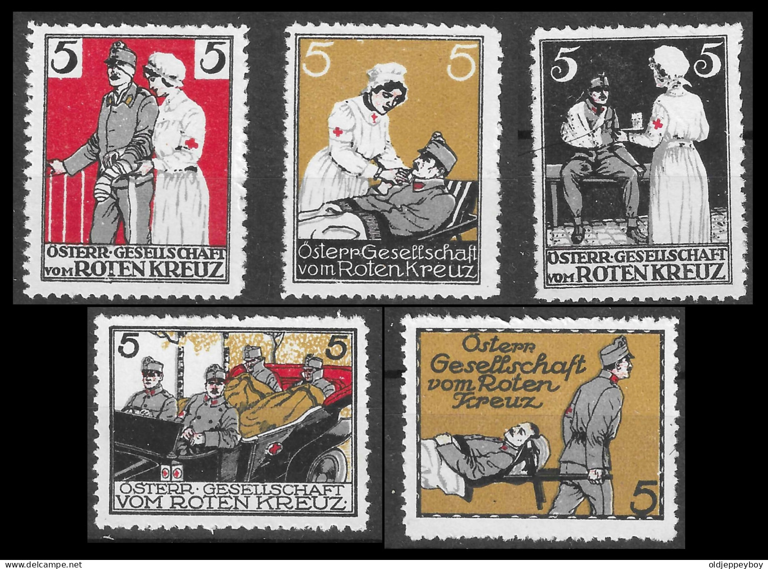 VIGNETTE CINDERELLA Erinnophilie WW1 ERA GERMANY / AUSTRIA /  RED CROSS ROTEN KREUZ Full Set  RARE - Rotes Kreuz