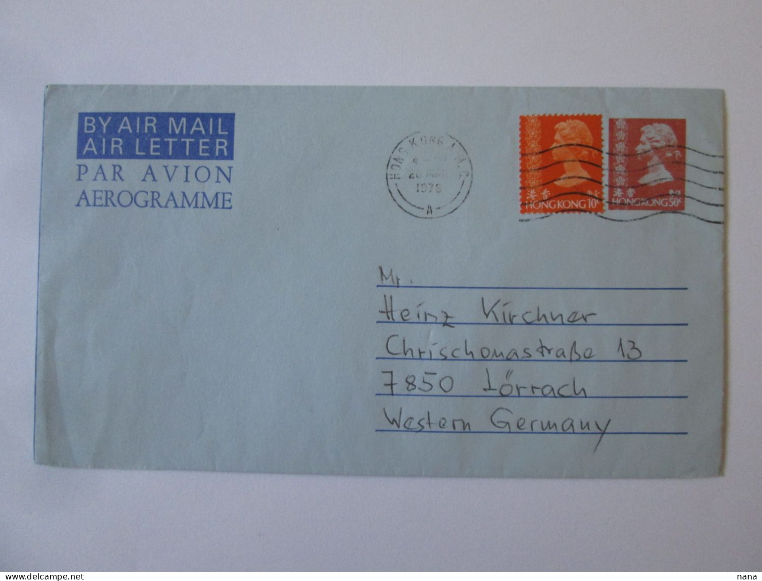 Hong Kong Aerogramme Lettre Aerienne Timbre De Papeterie Voyage 1975/Air Letter Aerogramme Stationery Stamp Mailed 1975 - Postwaardestukken