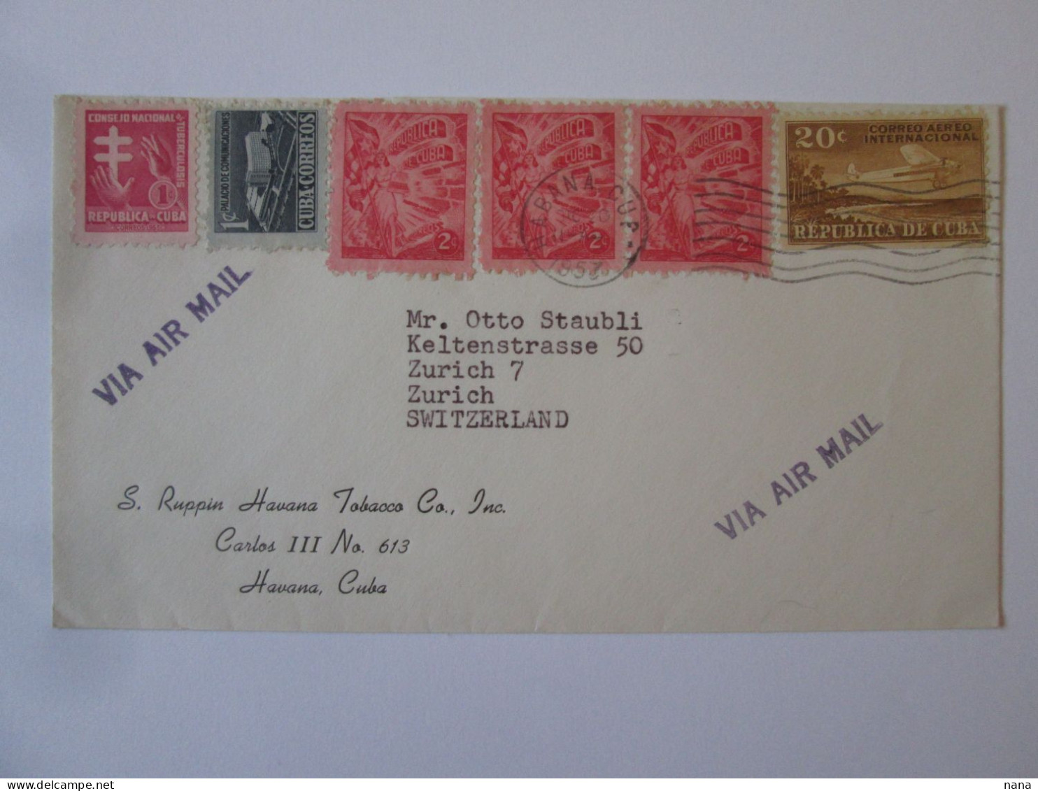 Cuba Enveloppe Voyage 1952 Bel Affranchissement/Cuba Mailed Cover 1952 Nice Franking - Covers & Documents