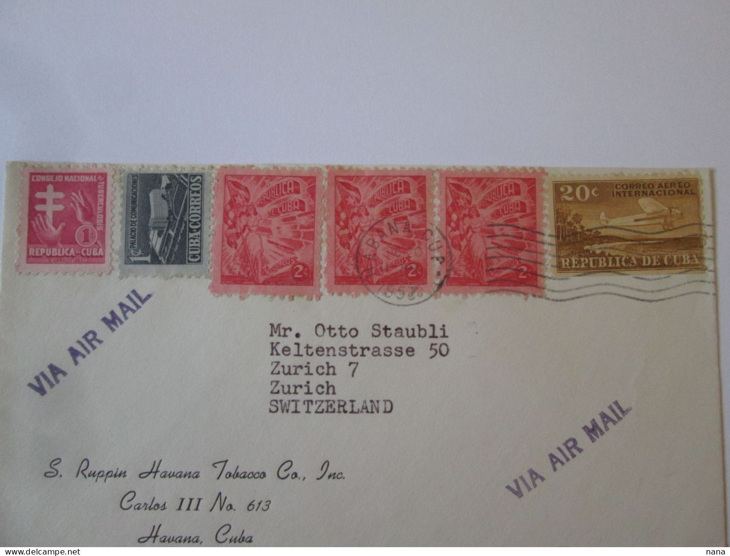 Cuba Enveloppe Voyage 1952 Bel Affranchissement/Cuba Mailed Cover 1952 Nice Franking - Covers & Documents