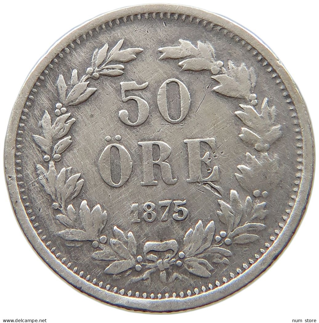 SWEDEN 50 ÖRE 1875 Oscar II. (1872-1907) #s078 0299 - Suède