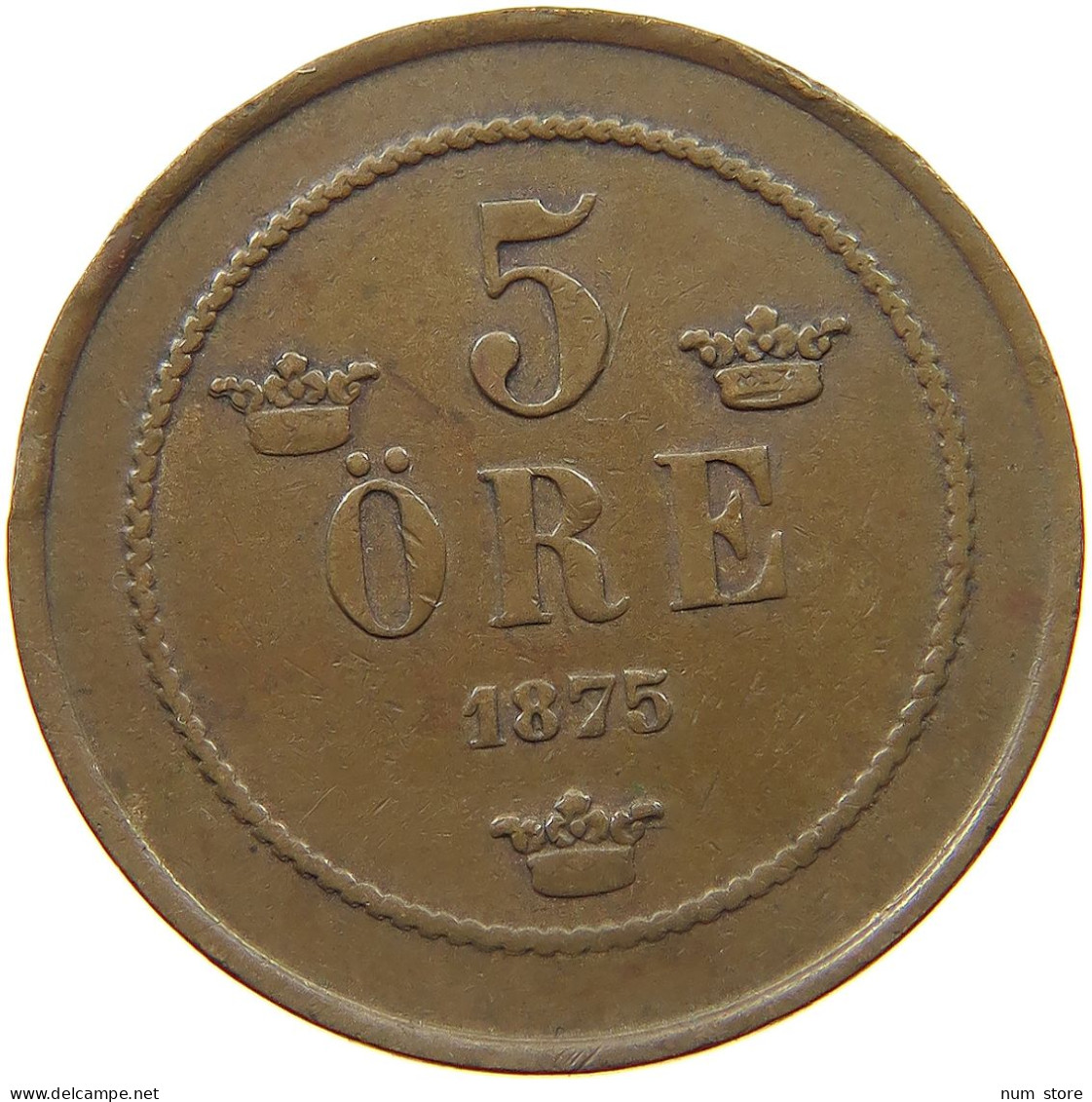 SWEDEN 5 ÖRE 1875 Oscar II. (1872-1907) #a010 0201 - Suède
