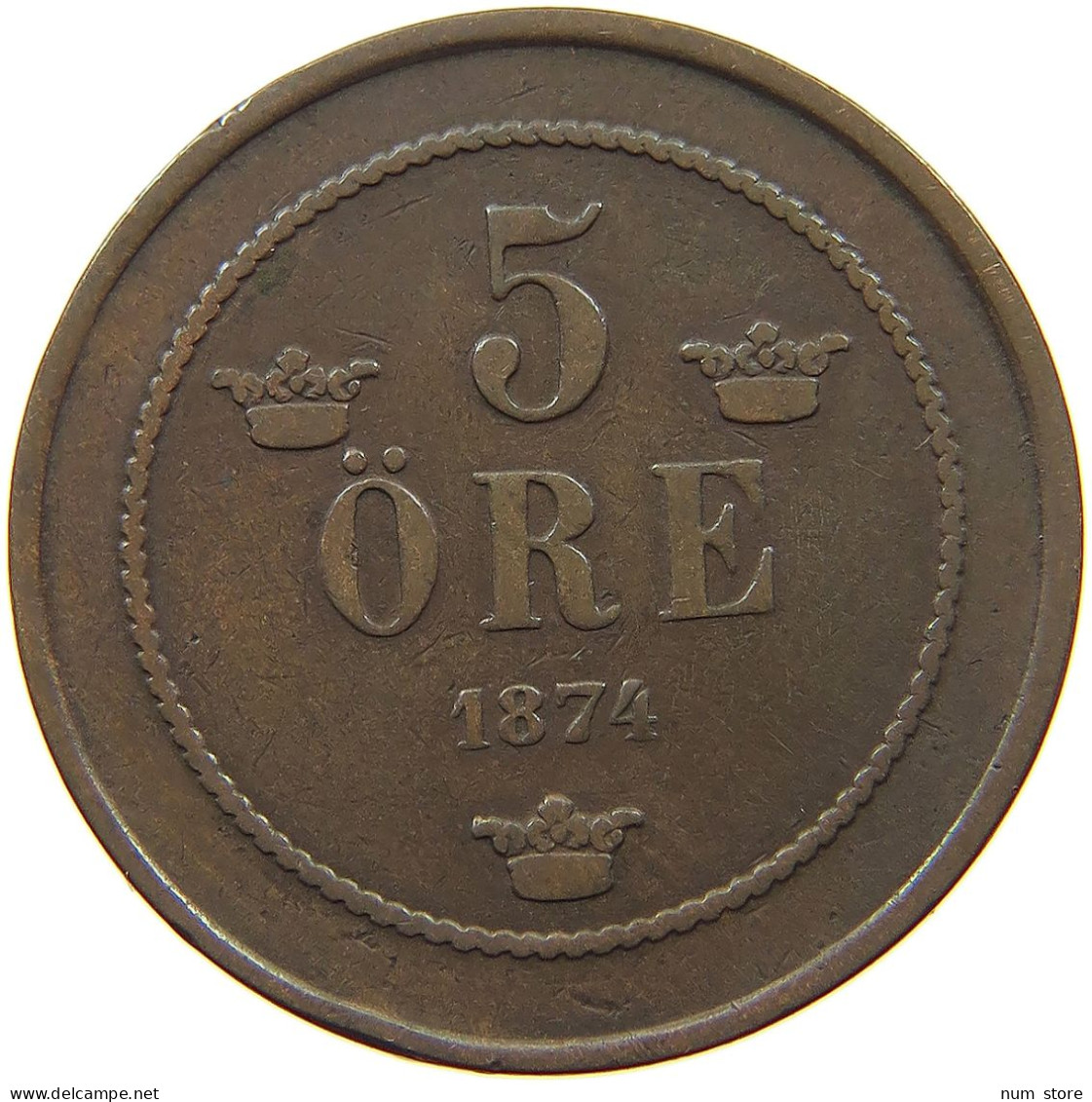 SWEDEN 5 ÖRE 1874 Oscar II. (1872-1907) #a010 0189 - Suède