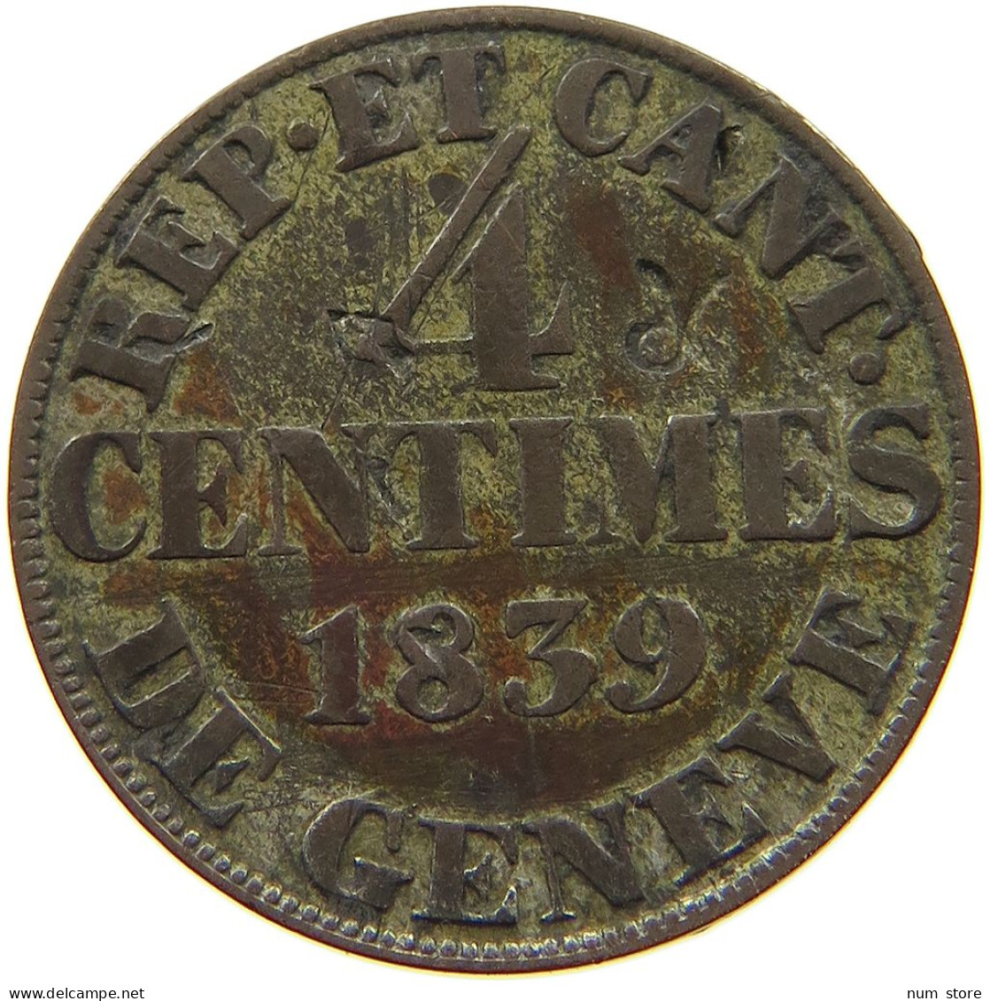 SWITZERLAND GENF GENEVE 4 CENTIMES 1839 GENEVE COUNTERMARK #t098 0591 - Autres & Non Classés