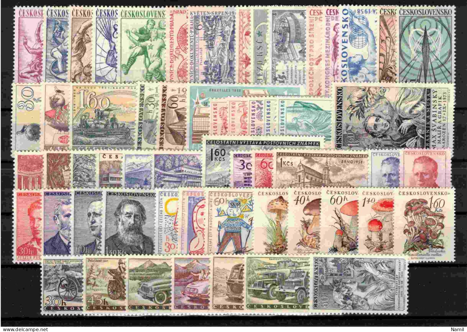 * Tchécoslovaquie 1958 Mi 1058-1115 (Yv 942-1000), (MH)* L'année Complete, Infime Trace De Charniere - Full Years