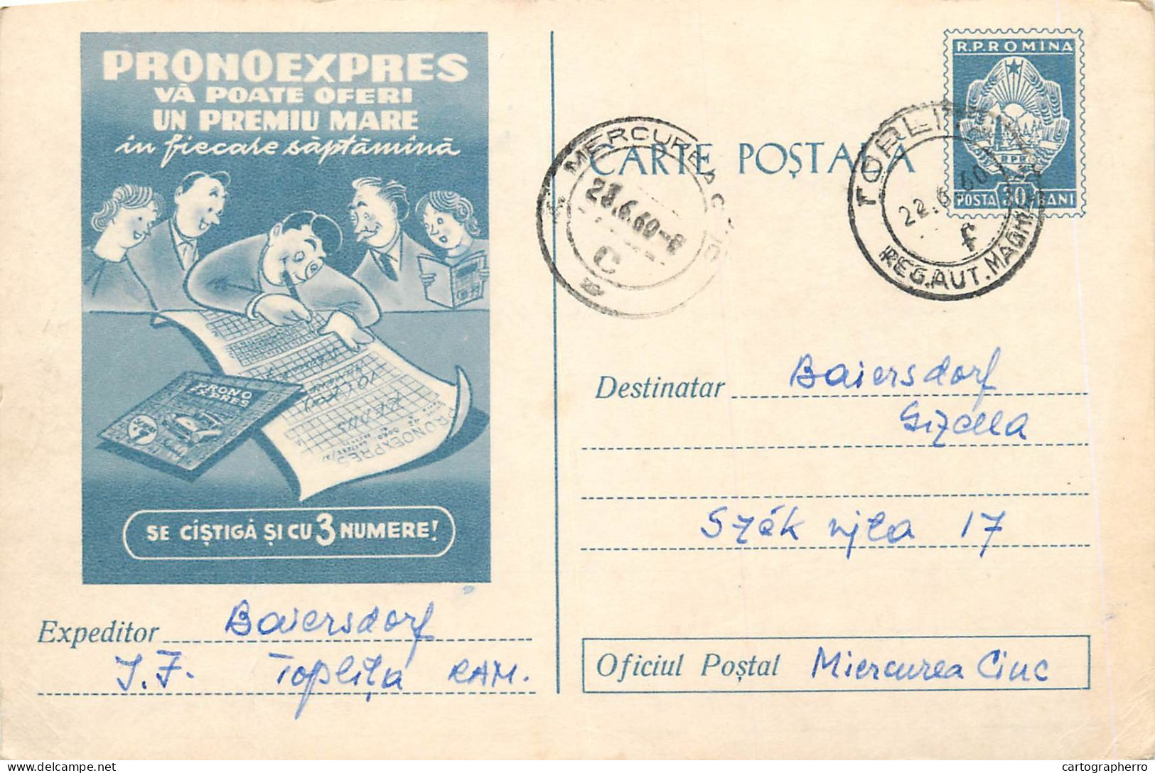 Romania Postal Stationery Postcard Lottery Bet Gambling Pronoexpres 3 Numere 1960 - Regionale Spiele