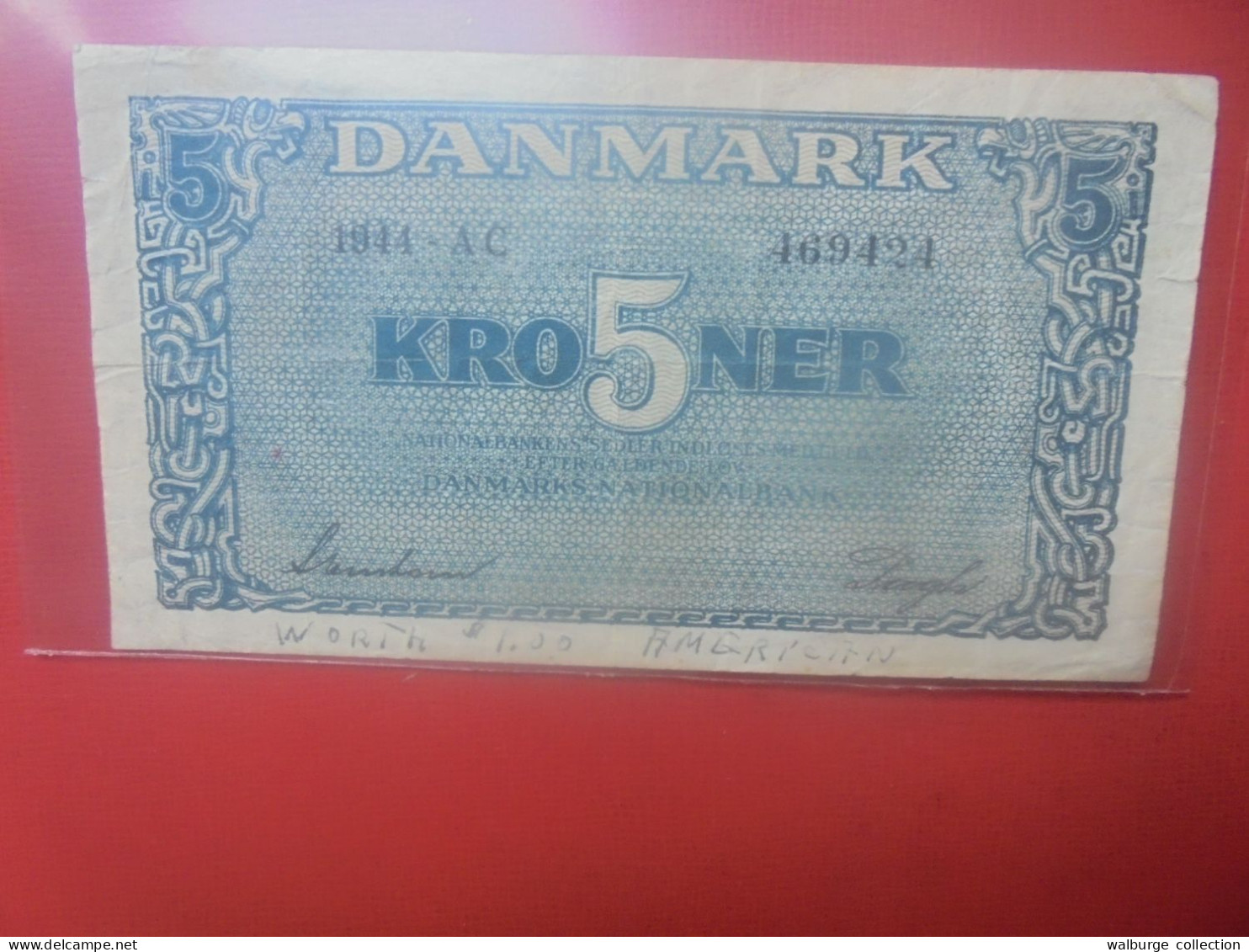 DANEMARK 5 KRONER 1944 Préfix "A C" RARE ! Circuler (B.31) - Denemarken