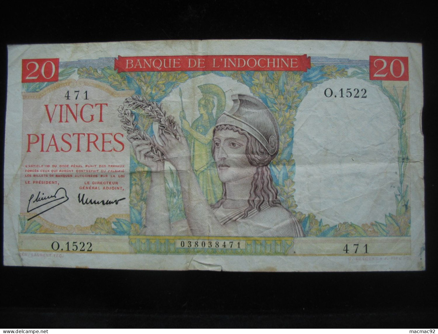 INDOCHINE 20 Piastres 1936-1939 - Banque De L'Indochine  **** EN ACHAT IMMEDIAT **** - Indochina